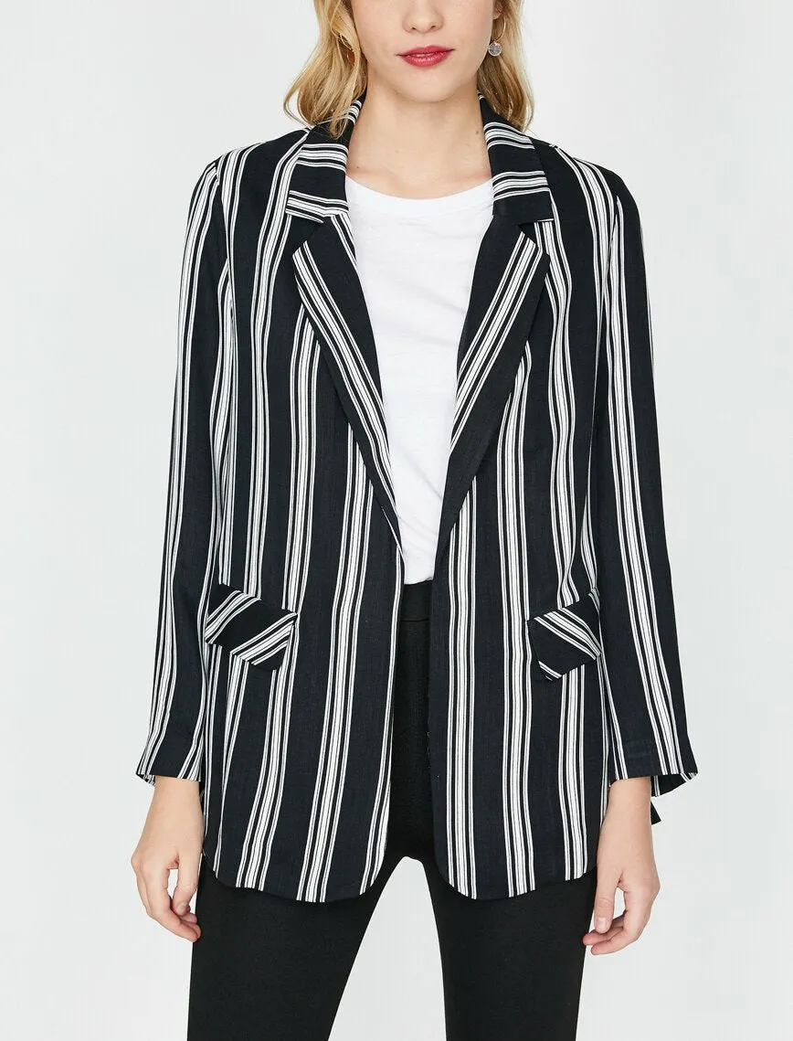 10626 Black Classic Lapel Striped Jacket