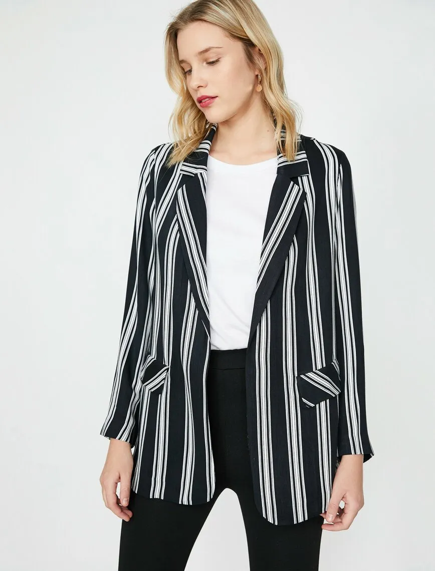 10626 Black Classic Lapel Striped Jacket