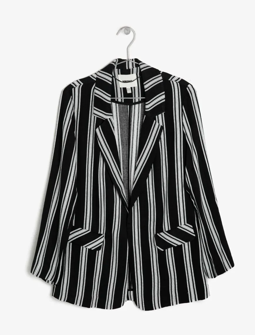 10626 Black Classic Lapel Striped Jacket