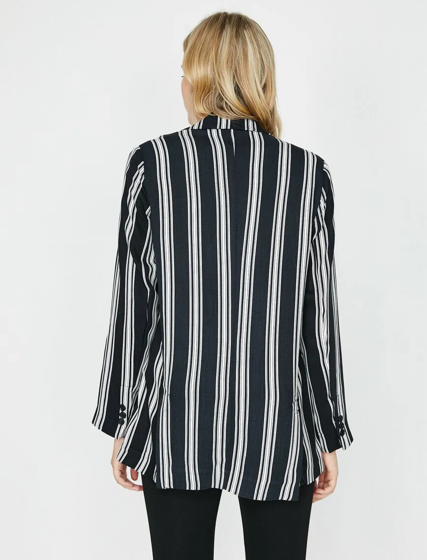 10626 Black Classic Lapel Striped Jacket