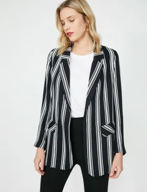 10626 Black Classic Lapel Striped Jacket