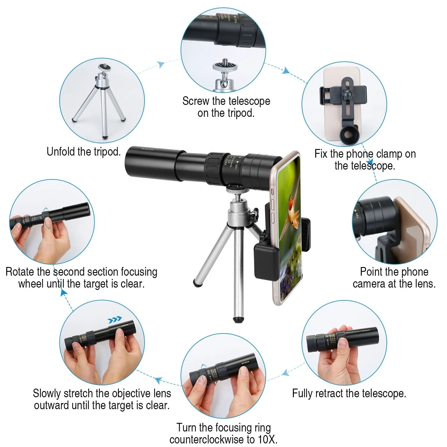 10X-300X Zoom Monocular Telescope High Definition Phone Telephoto Lens