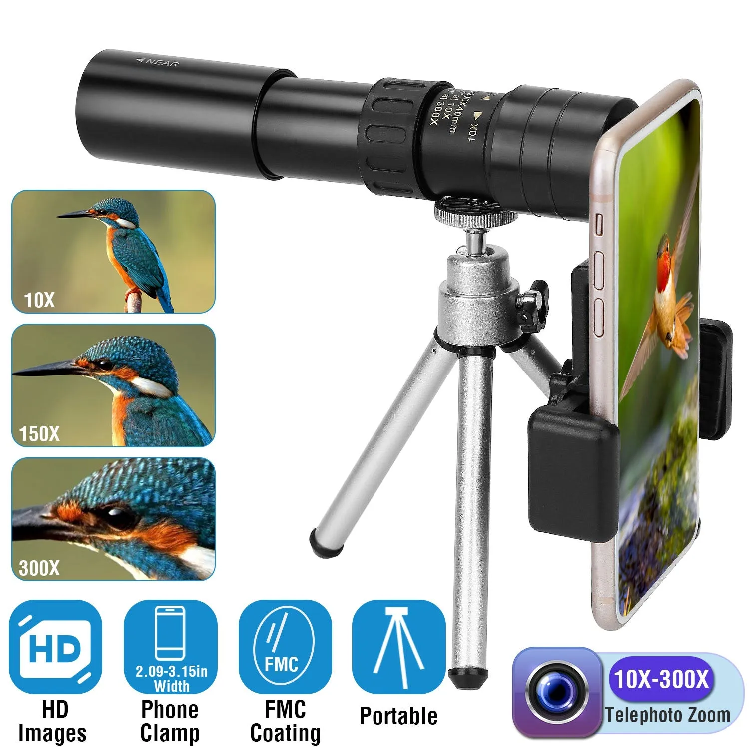 10X-300X Zoom Monocular Telescope High Definition Phone Telephoto Lens