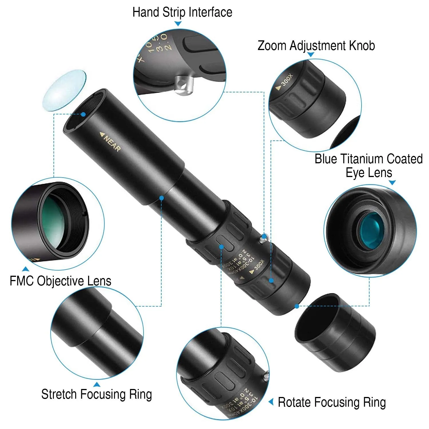 10X-300X Zoom Monocular Telescope High Definition Phone Telephoto Lens