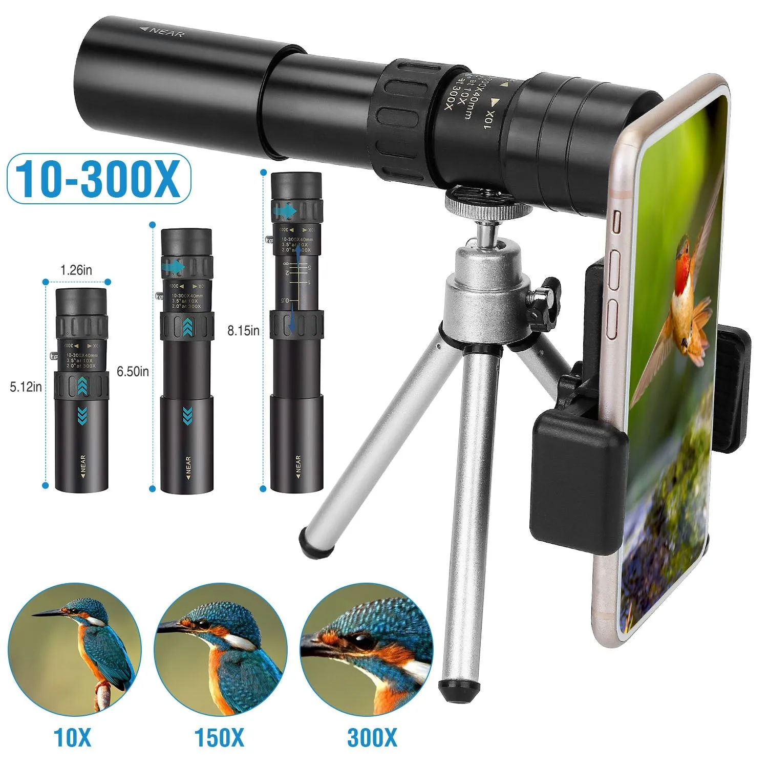 10X-300X Zoom Monocular Telescope High Definition Phone Telephoto Lens