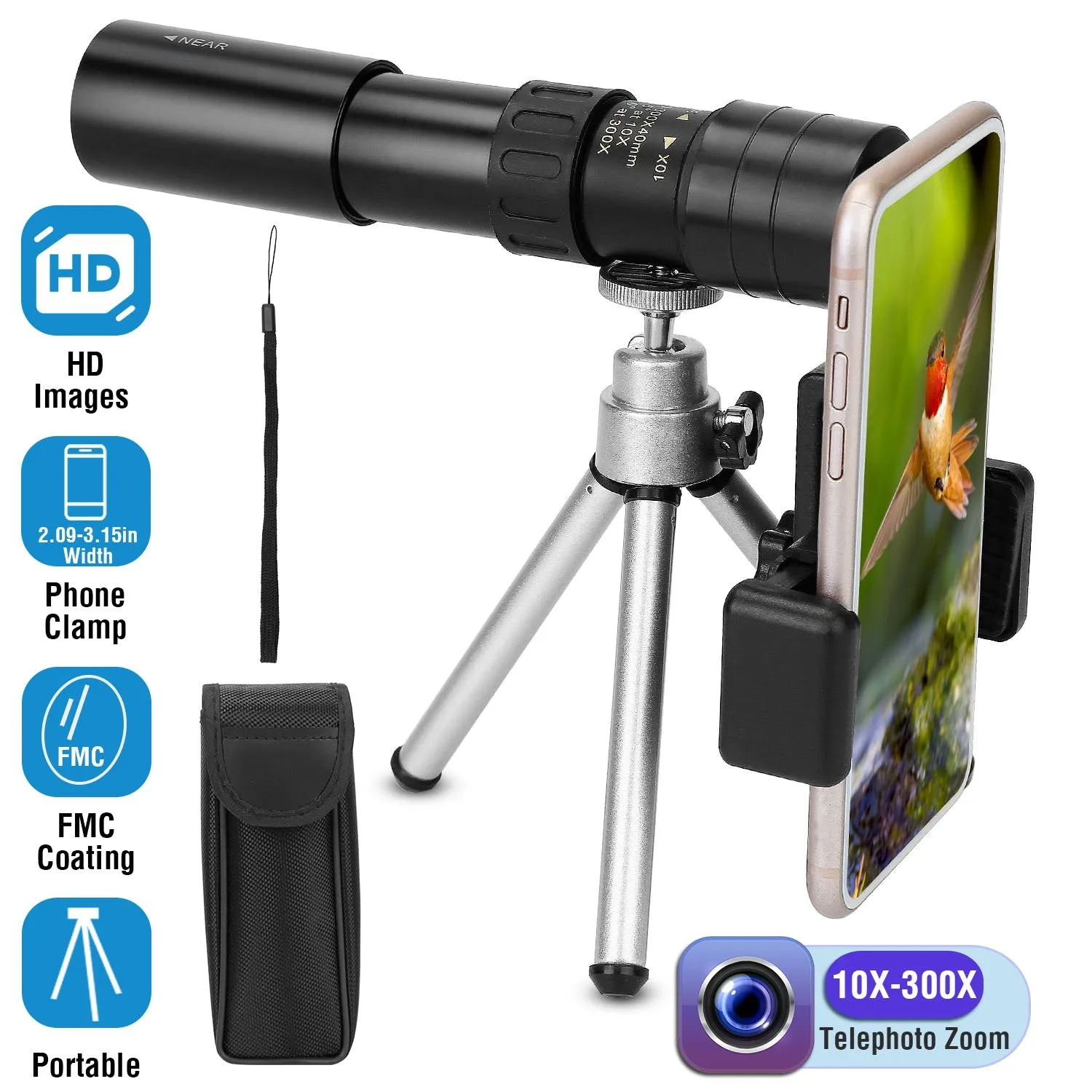 10X-300X Zoom Monocular Telescope High Definition Phone Telephoto Lens