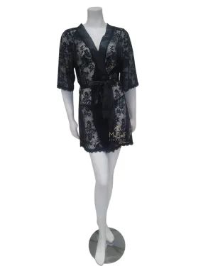 7115X Black Lace & Satin Plus Size Wrap Robe w/ Matching G-String