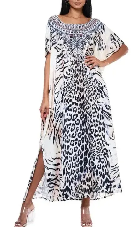 Animal Print Kaftan Maxi Dress