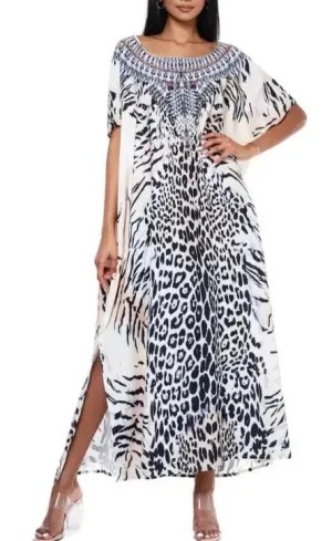 Animal Print Kaftan Maxi Dress