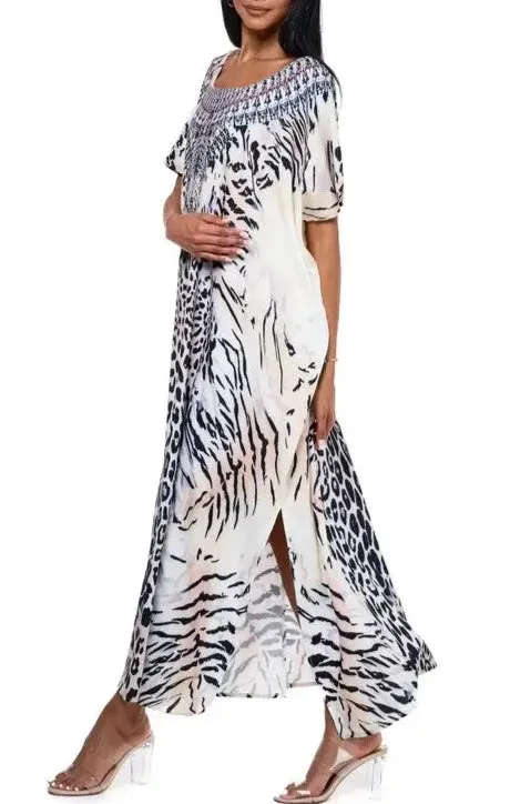 Animal Print Kaftan Maxi Dress