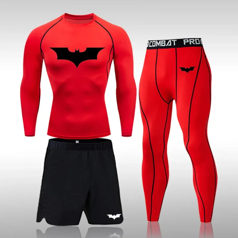 Bat Set 3 Piece Compression Rashgard - Short or Long Sleeve Quick Dry - Workout Shorts - Compression Pants