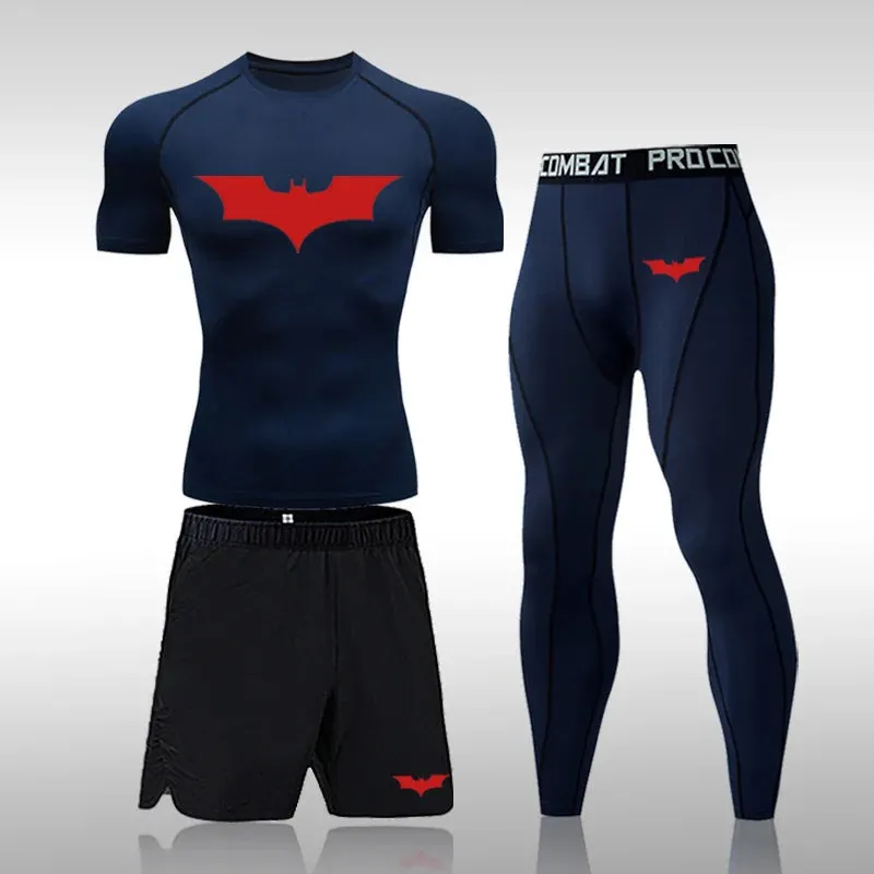 Bat Set 3 Piece Compression Rashgard - Short or Long Sleeve Quick Dry - Workout Shorts - Compression Pants