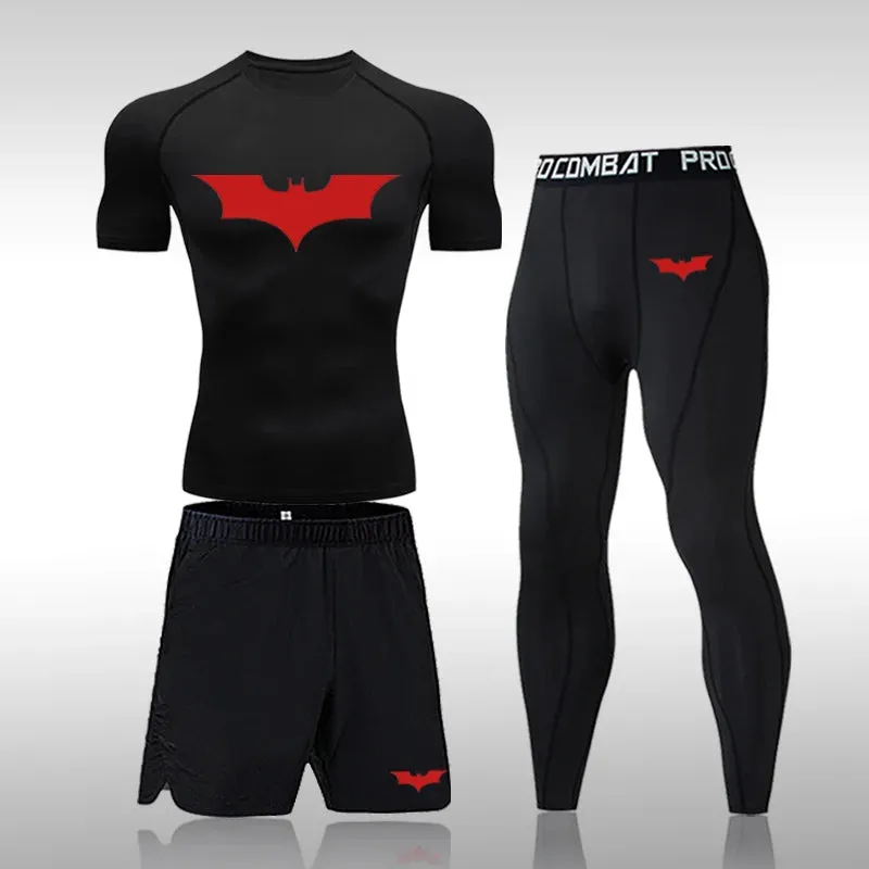 Bat Set 3 Piece Compression Rashgard - Short or Long Sleeve Quick Dry - Workout Shorts - Compression Pants