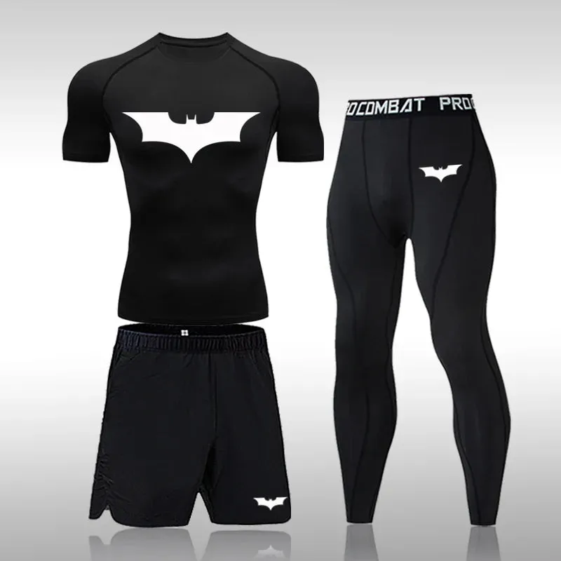Bat Set 3 Piece Compression Rashgard - Short or Long Sleeve Quick Dry - Workout Shorts - Compression Pants
