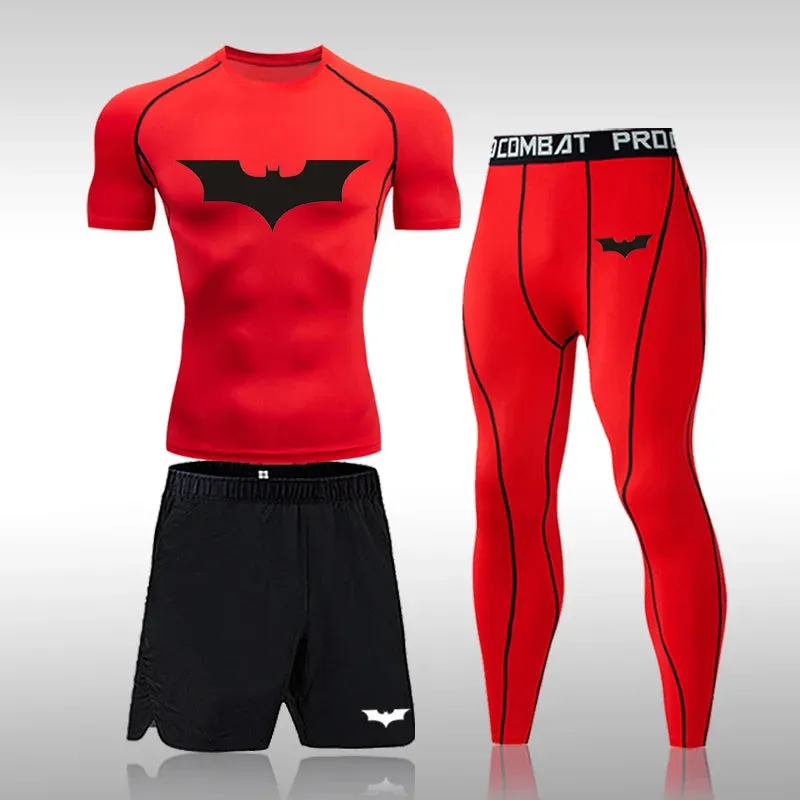 Bat Set 3 Piece Compression Rashgard - Short or Long Sleeve Quick Dry - Workout Shorts - Compression Pants