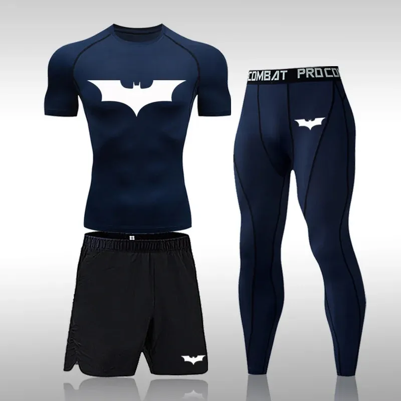 Bat Set 3 Piece Compression Rashgard - Short or Long Sleeve Quick Dry - Workout Shorts - Compression Pants