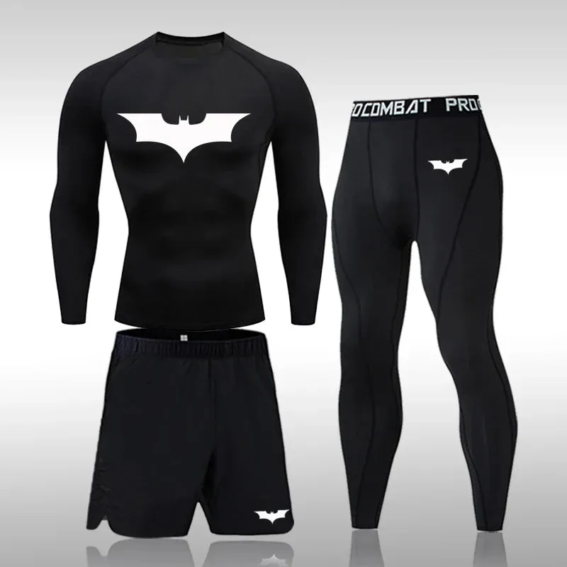 Bat Set 3 Piece Compression Rashgard - Short or Long Sleeve Quick Dry - Workout Shorts - Compression Pants