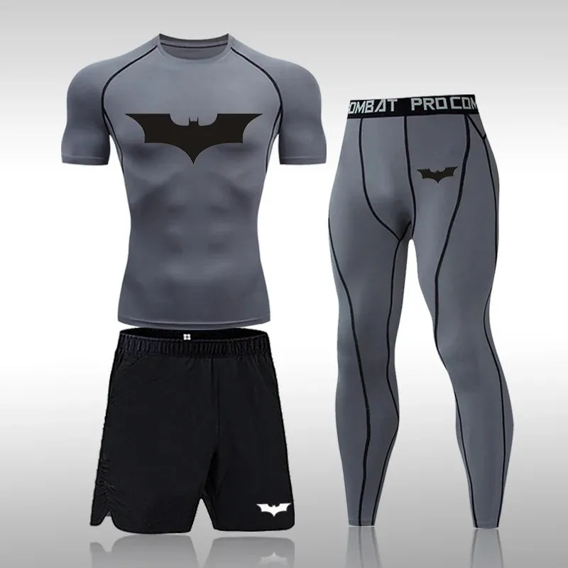 Bat Set 3 Piece Compression Rashgard - Short or Long Sleeve Quick Dry - Workout Shorts - Compression Pants