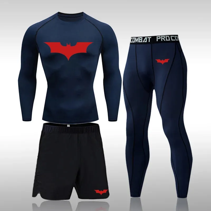 Bat Set 3 Piece Compression Rashgard - Short or Long Sleeve Quick Dry - Workout Shorts - Compression Pants