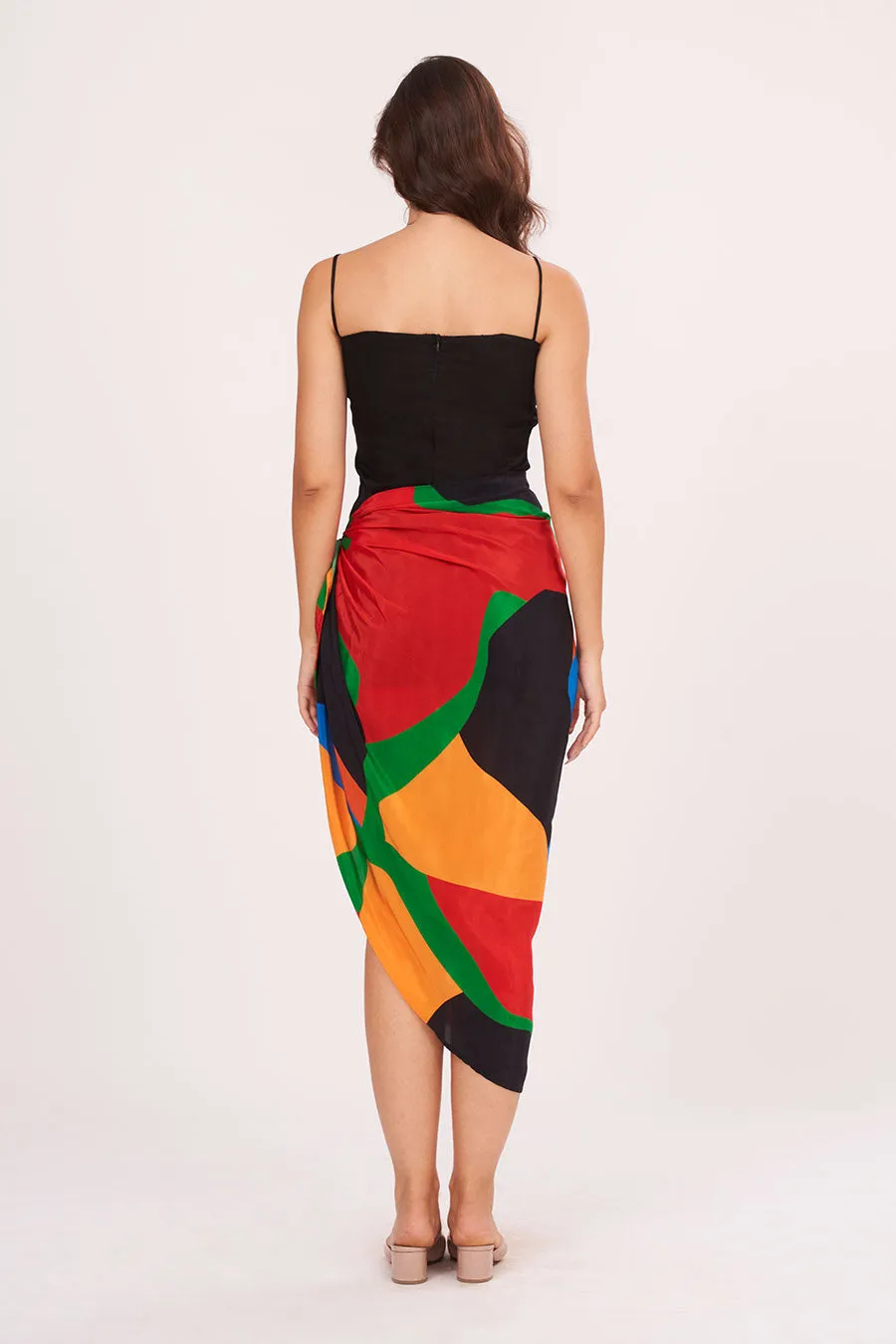 Black Strappy Dress With Printed Skirt Set
