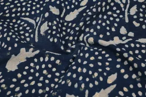 Blue & White Abstract Cotton Lurex Fabric