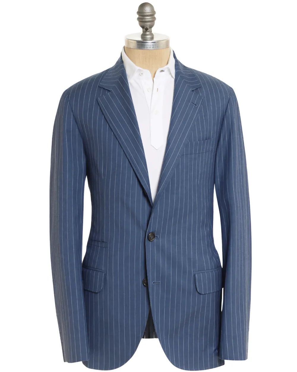 Blue and White Wide Striped Cotton Blend Sportcoat