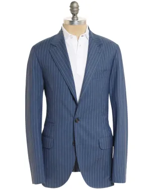 Blue and White Wide Striped Cotton Blend Sportcoat