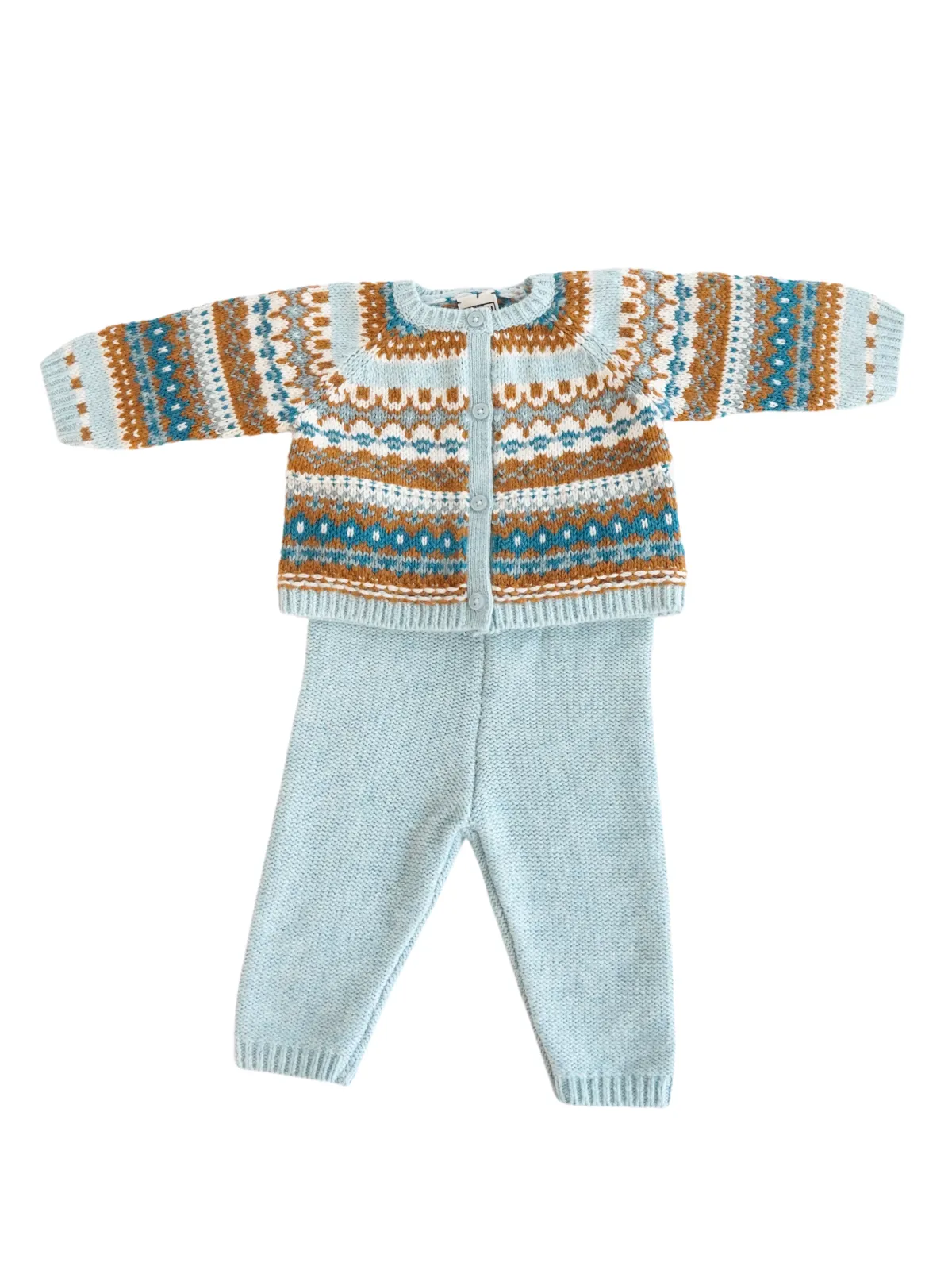 Blue Fairisle Knit Baby Set