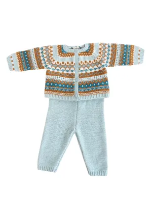 Blue Fairisle Knit Baby Set