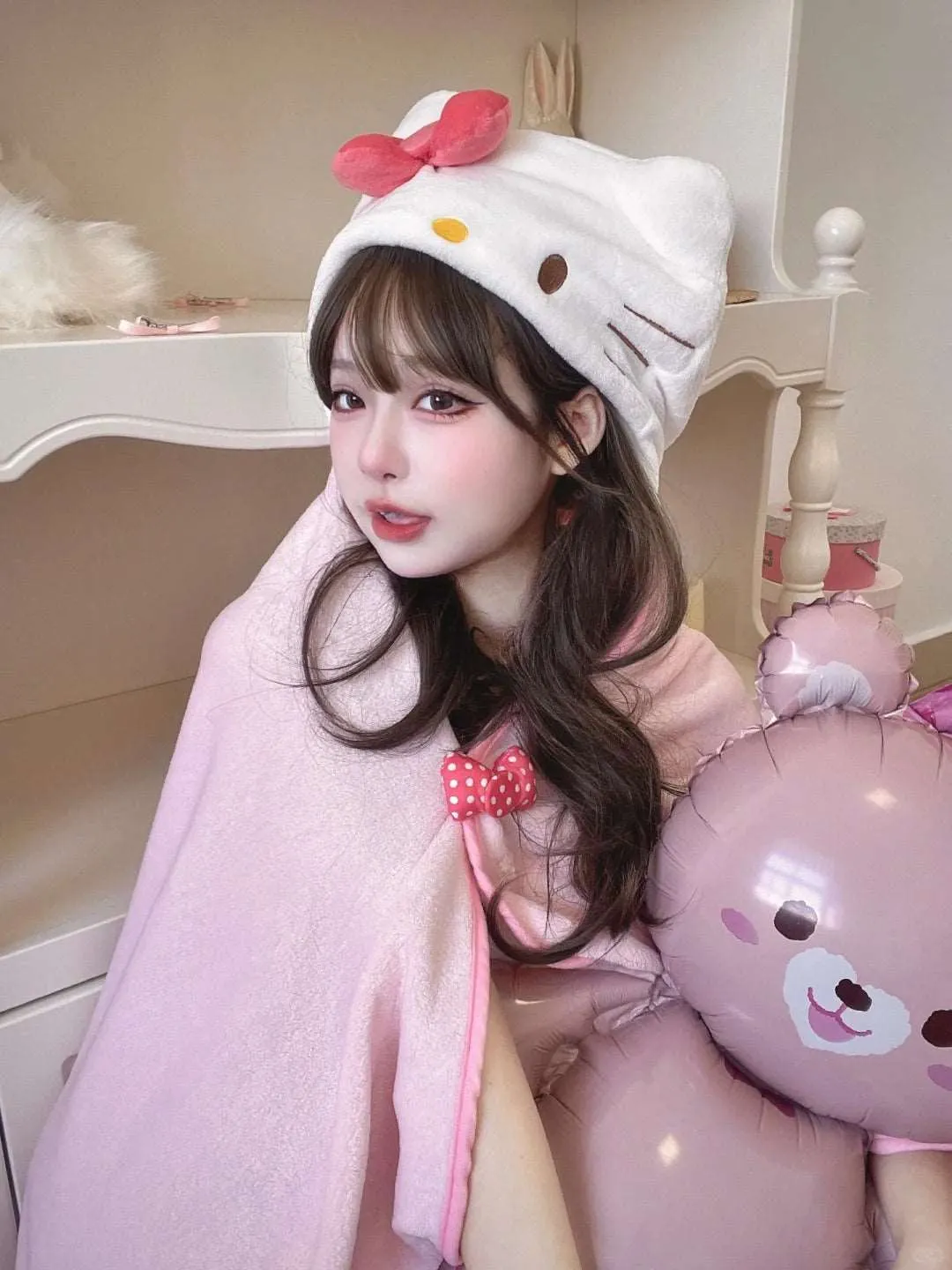 Cartoon Pink Kitty Melody Purple Devil CInnamon Dog Hooded Shawls Blanket Pajama Wrap
