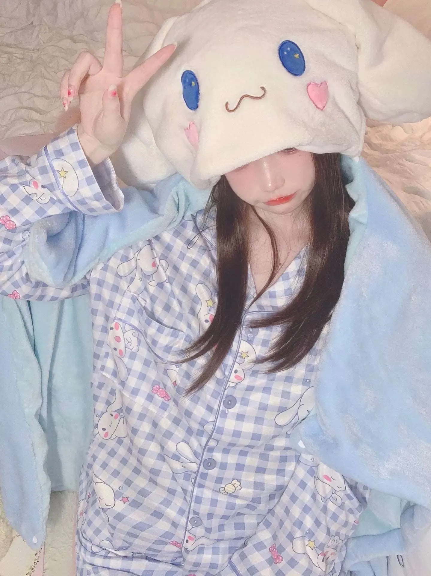 Cartoon Pink Kitty Melody Purple Devil CInnamon Dog Hooded Shawls Blanket Pajama Wrap