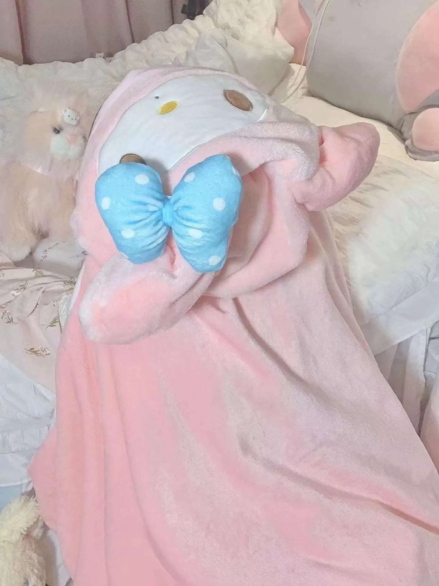 Cartoon Pink Kitty Melody Purple Devil CInnamon Dog Hooded Shawls Blanket Pajama Wrap