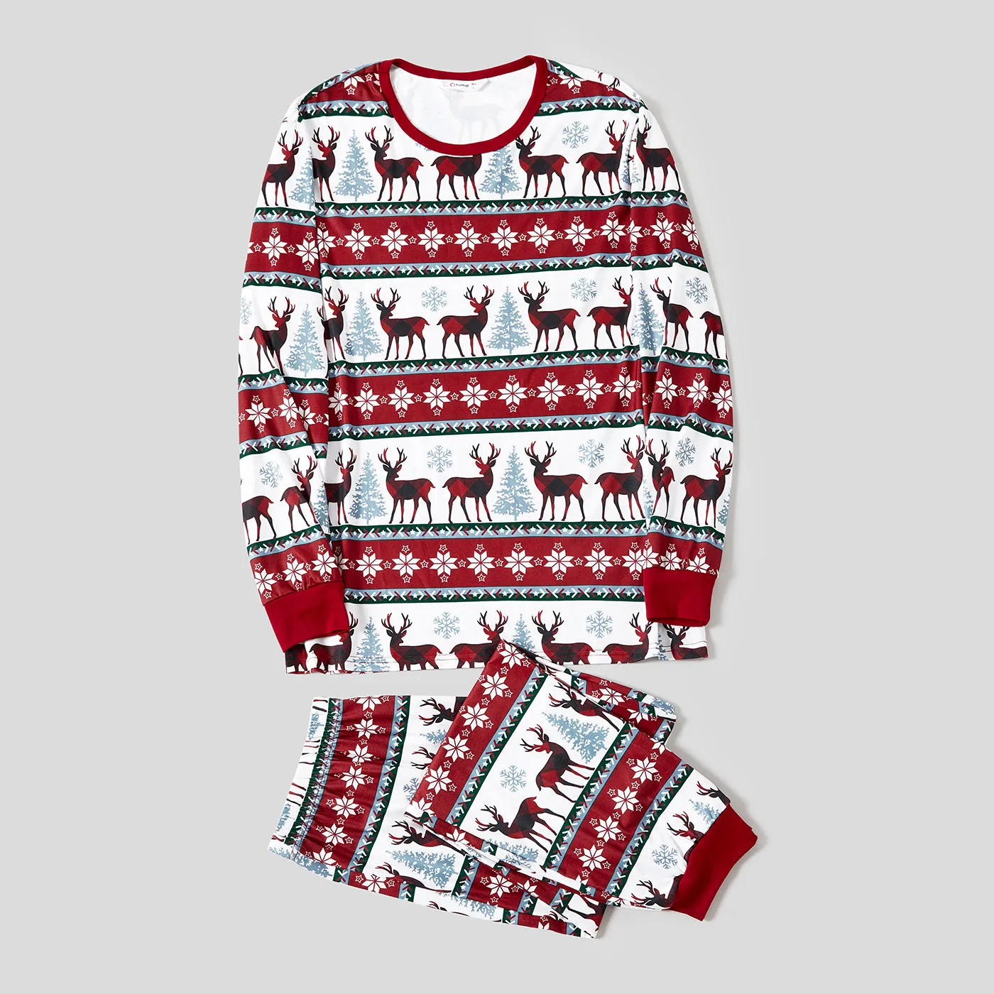 Christmas Allover Reindeer and Snowflake Print Family Matching Pajamas Sets (Flame Resistant)