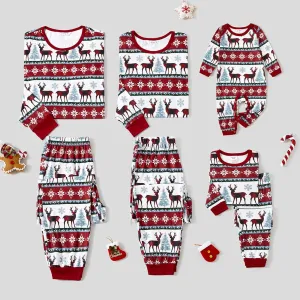 Christmas Allover Reindeer and Snowflake Print Family Matching Pajamas Sets (Flame Resistant)