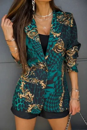 christmas outfit Joskaa Women's Clothing Autumn and Winter New Commuter Color Printed V-Neck Long Sleeve Button Suit Jacket