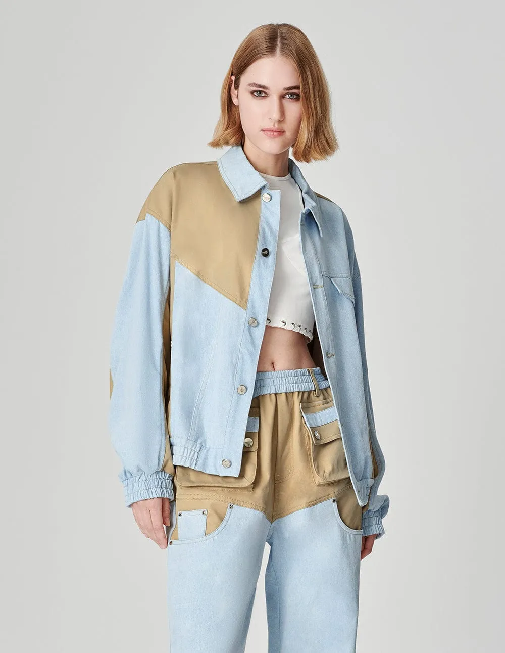 Couple Style Contrast Patchwork Washed Denim Jacket