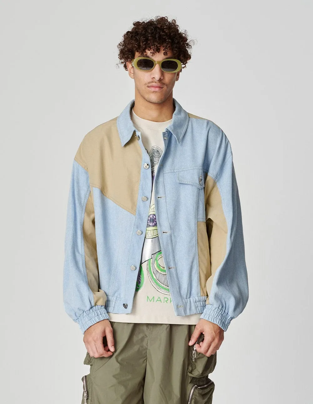 Couple Style Contrast Patchwork Washed Denim Jacket
