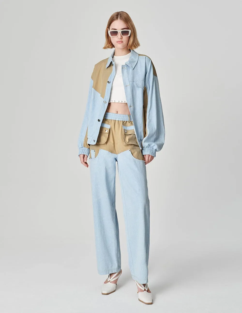 Couple Style Contrast Patchwork Washed Denim Jacket