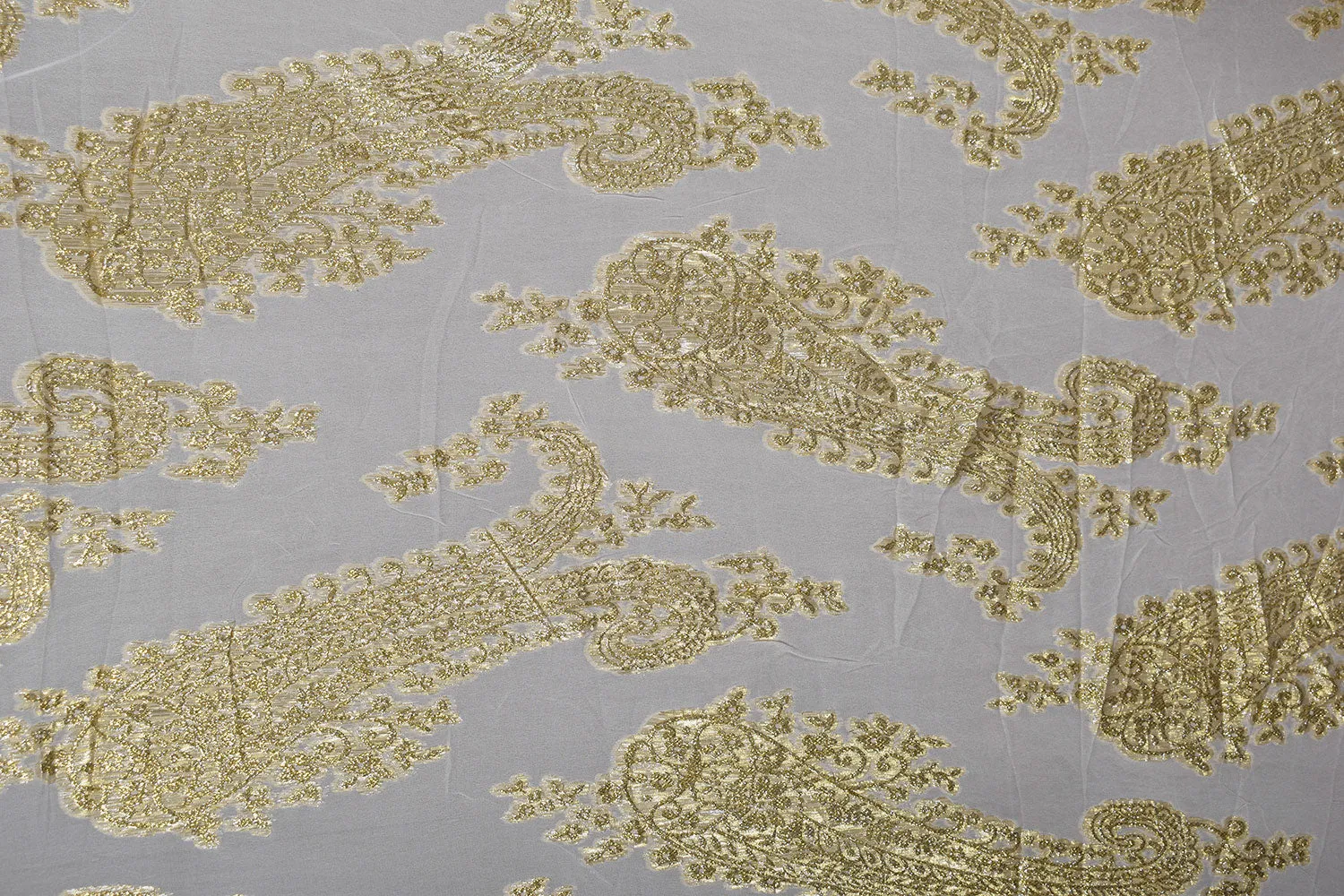 Cream & Golden Traditional Georgette Lurex Jacquard Viscose Fabric