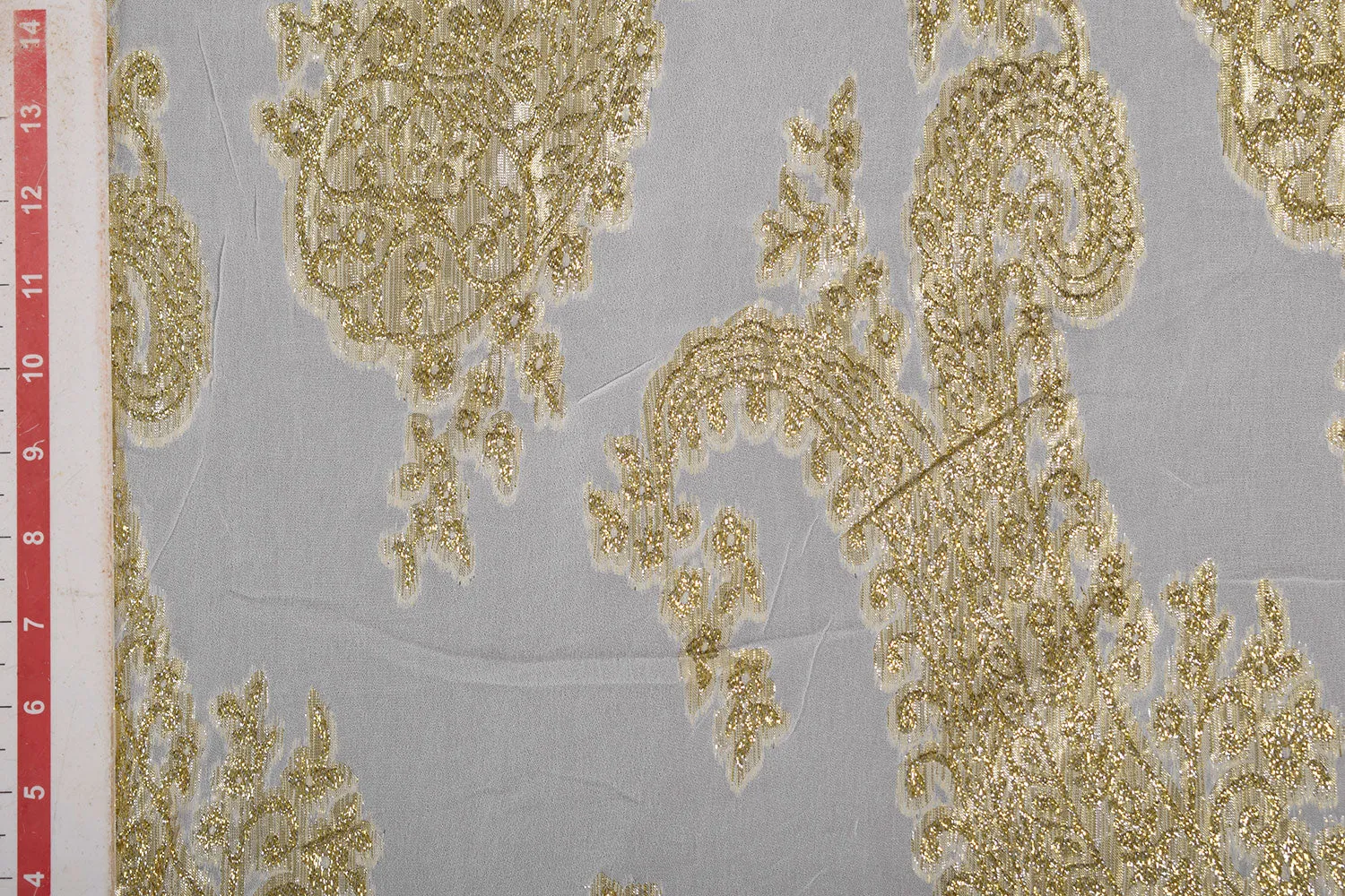 Cream & Golden Traditional Georgette Lurex Jacquard Viscose Fabric