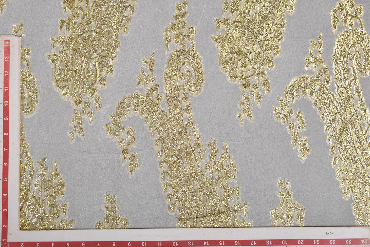 Cream & Golden Traditional Georgette Lurex Jacquard Viscose Fabric