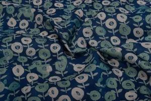 Dark Blue Printed Tussar Impression Fabric