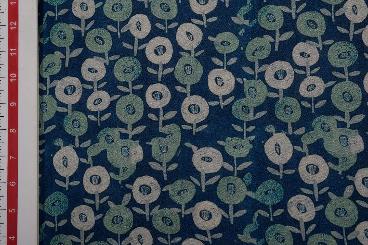 Dark Blue Printed Tussar Impression Fabric