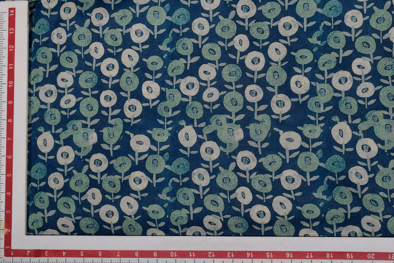 Dark Blue Printed Tussar Impression Fabric