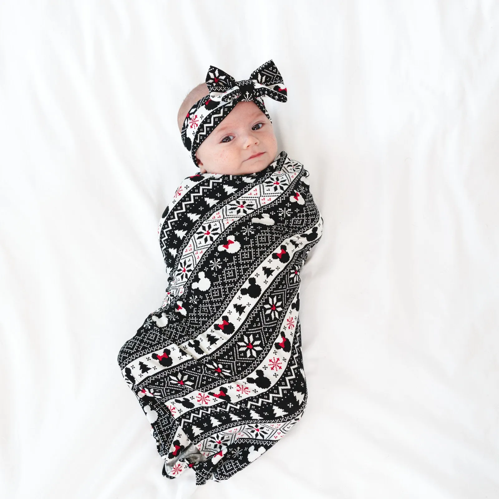 Disney Mickey Fair Isle Swaddle & Luxe Bow Headband Set