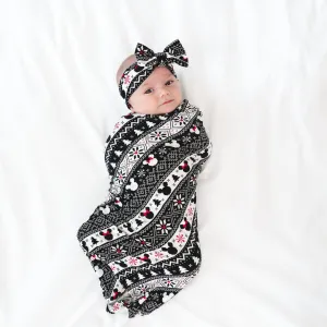 Disney Mickey Fair Isle Swaddle & Luxe Bow Headband Set