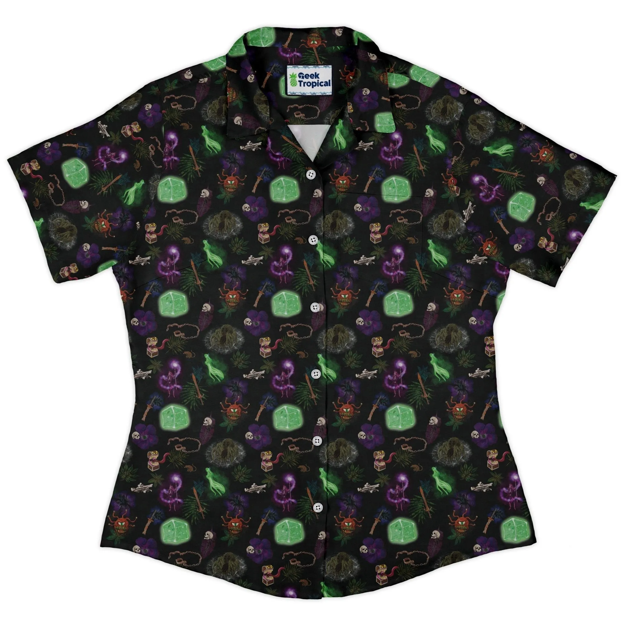 Dnd Dungeon Monsters Curvy Button Up Shirt
