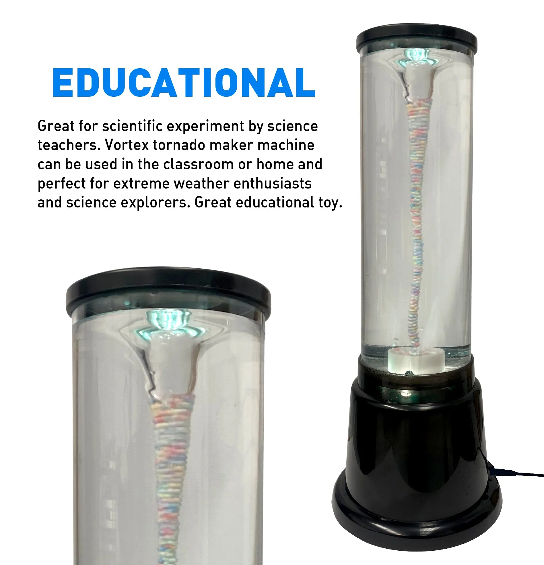 EasyGo Water Vortex Tornado Lava Lamp – Color Changing – Kids Science Gift – Mood Light - 14” Tall – BONUS Beads to Amplify Tornado