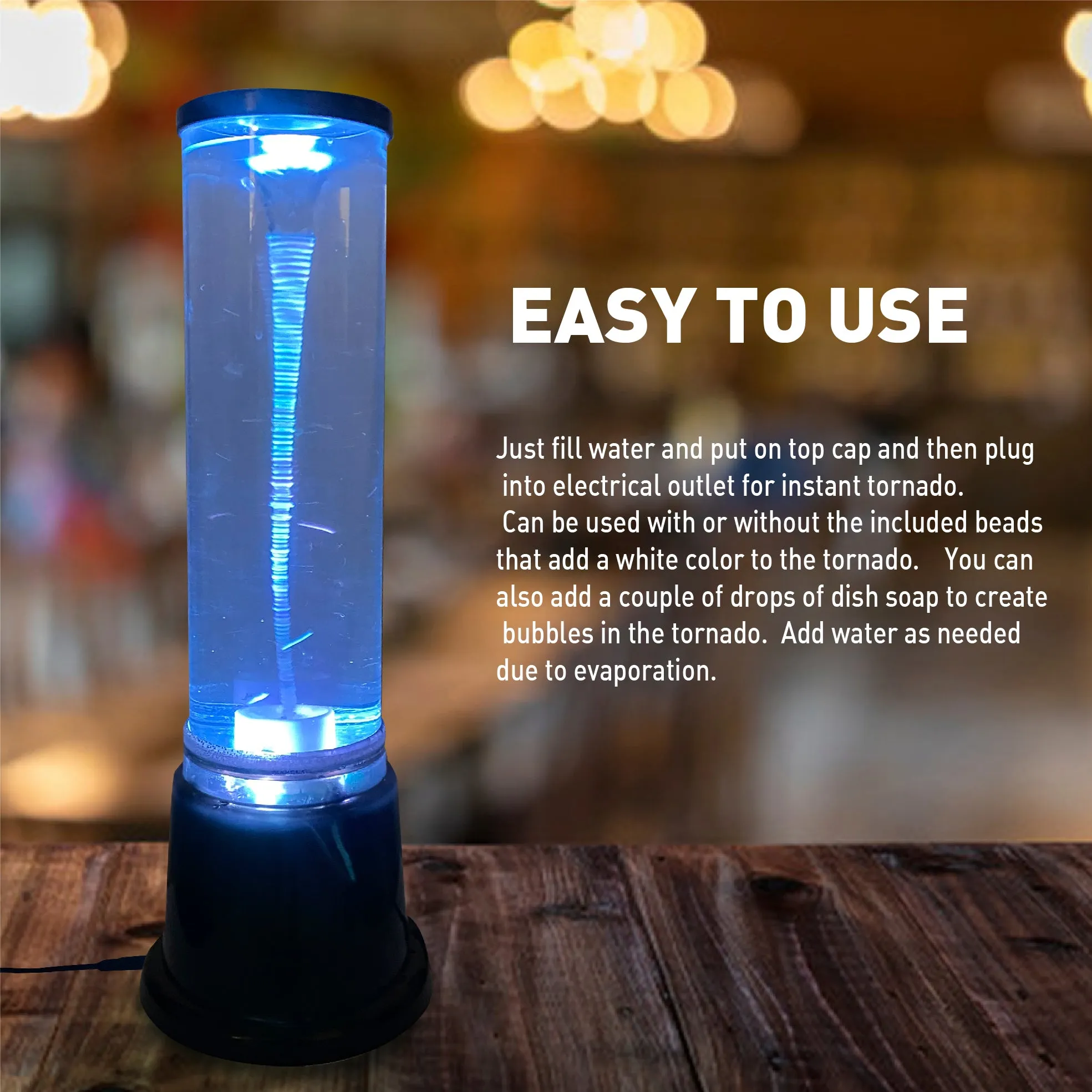 EasyGo Water Vortex Tornado Lava Lamp – Color Changing – Kids Science Gift – Mood Light - 14” Tall – BONUS Beads to Amplify Tornado