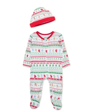 Fair Isle 2-Way-Zip Footie & Hat (NB-9M)